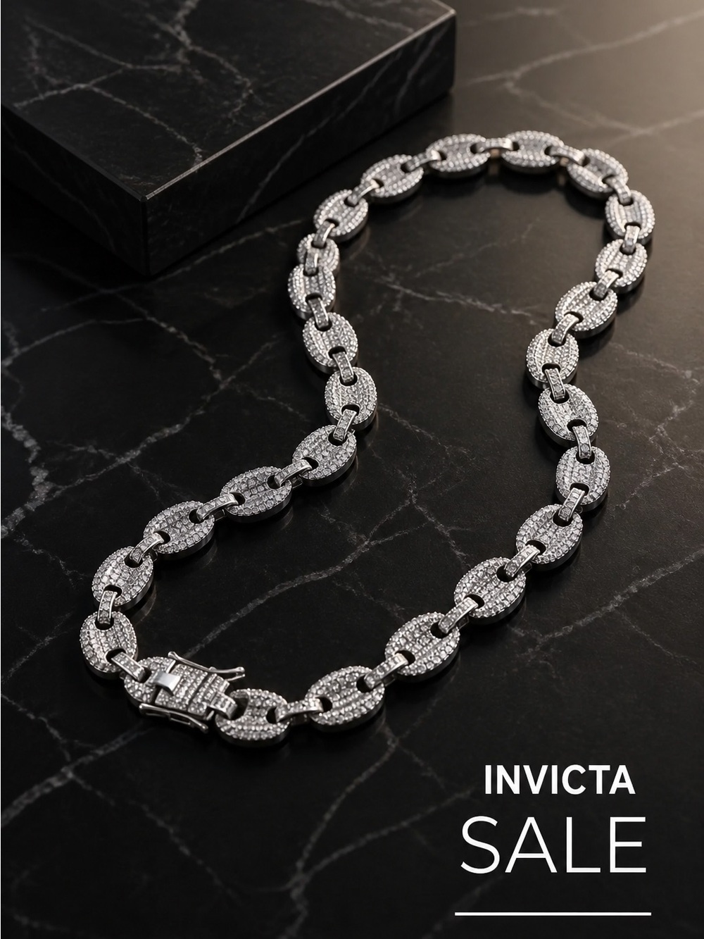 Invicta Silver Crystal Pavé Link Necklace for Men